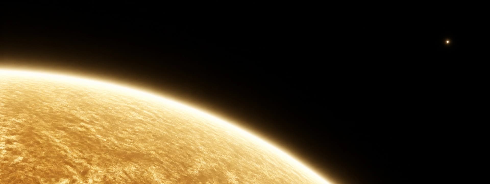 A close grazing view across the pale gold limb of Polaris Aa against deep black space