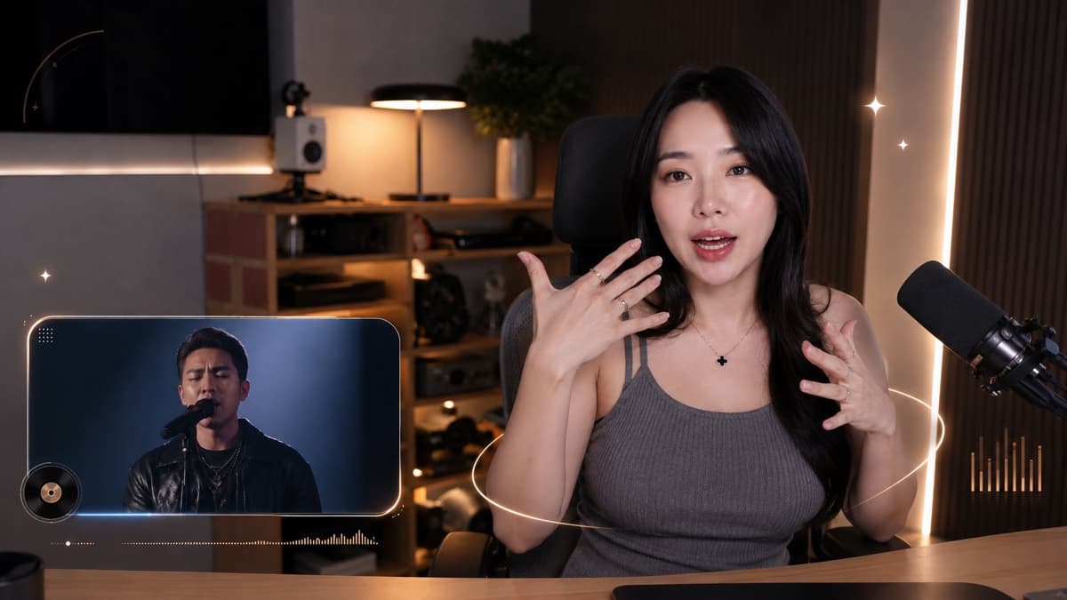 Vocal reaction creator discussing a live singing performance from her recording studio