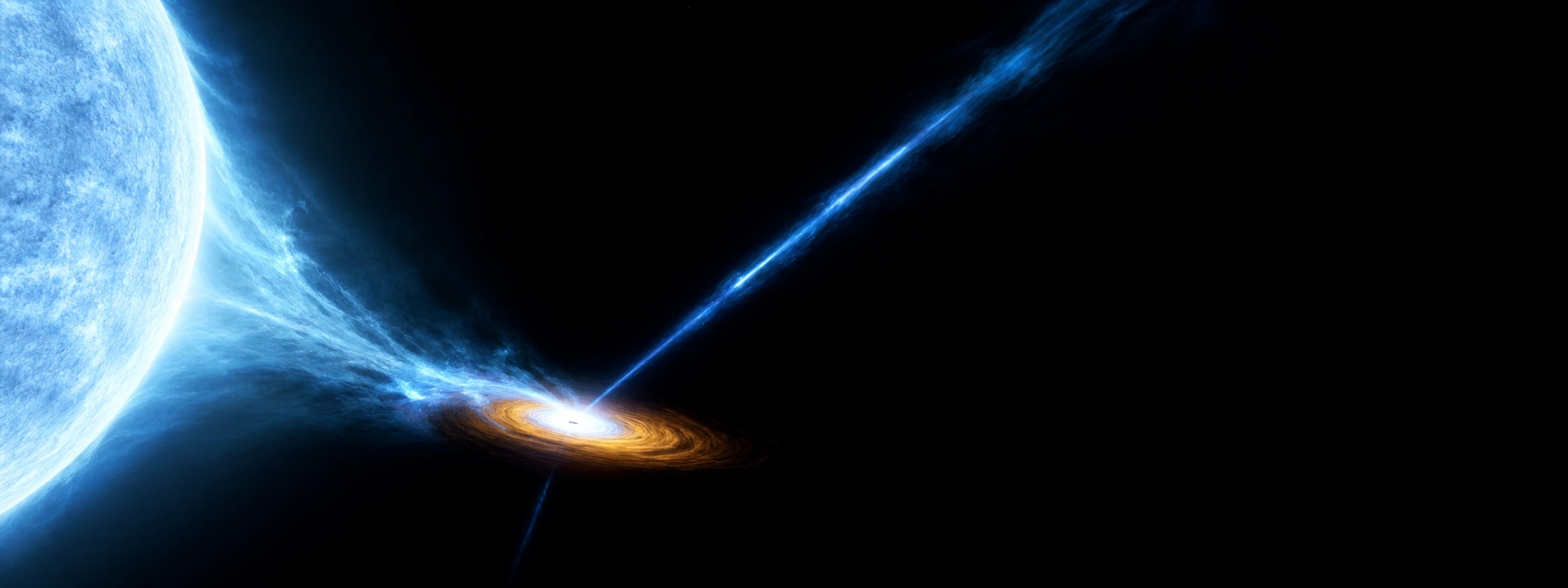 A reconstruction of Cygnus X-1 showing a blue supergiant feeding a black-hole accretion disk and jet