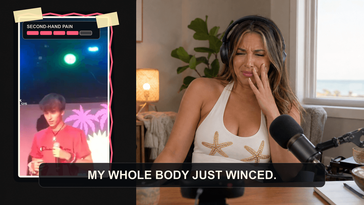 A creator recoiling from a ranked second-hand embarrassment clip during a try not to cringe challenge