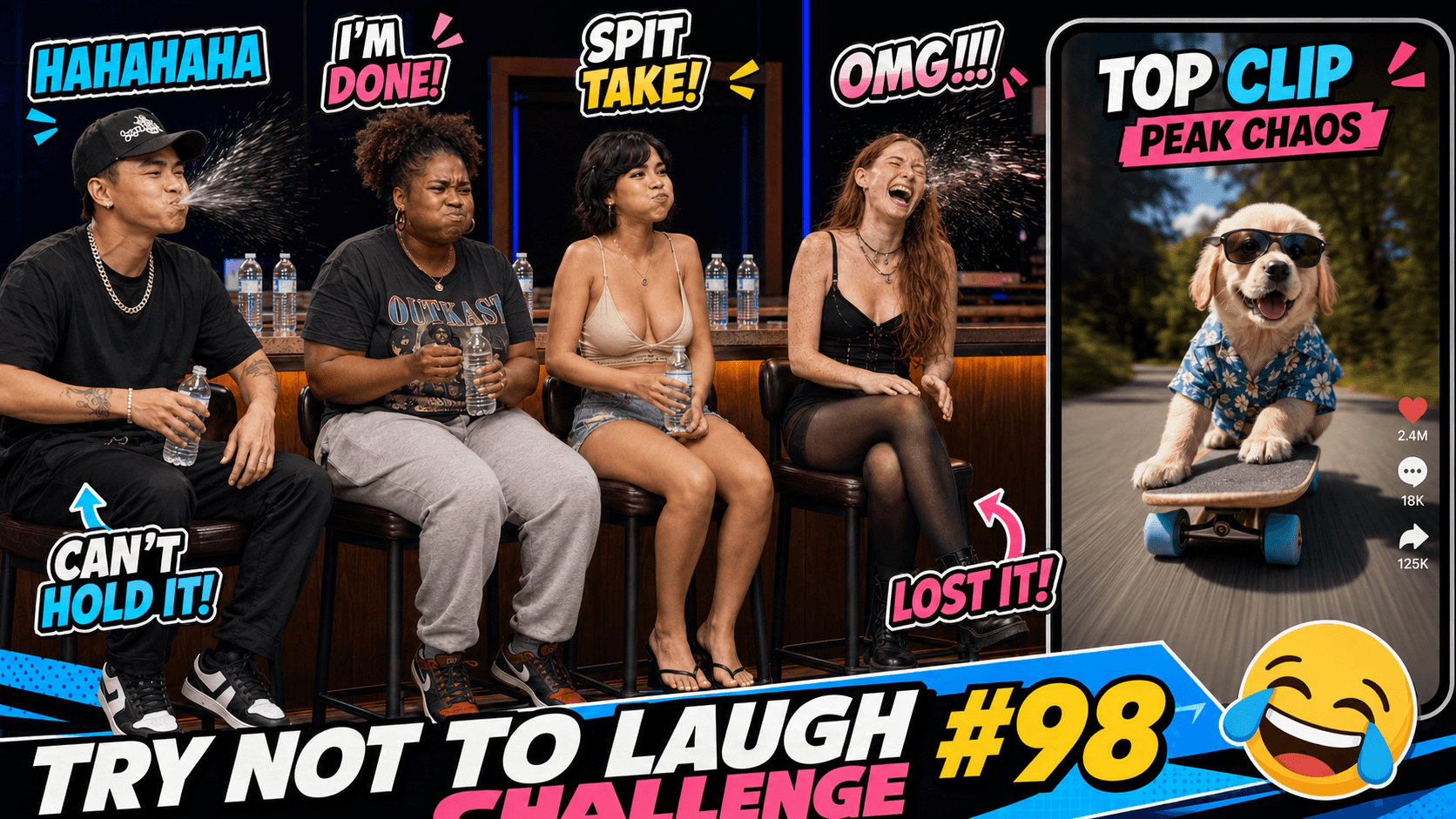 Creator hält sich während einer Try-Not-to-Laugh-Challenge lachend die Hand vor den Mund