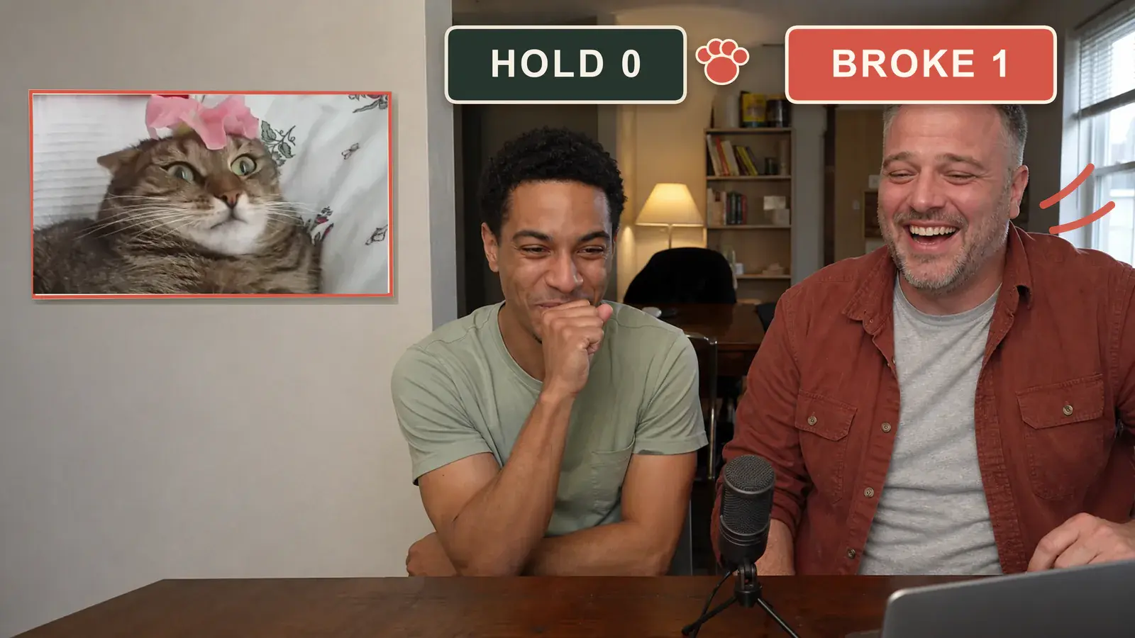 Creator with hands over their mouth, mid-laugh break during a try not to laugh challenge